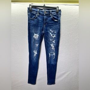 American Eagle Distressed Next Level Stretch Jeggings Womens 2 Blue Denim 2499
